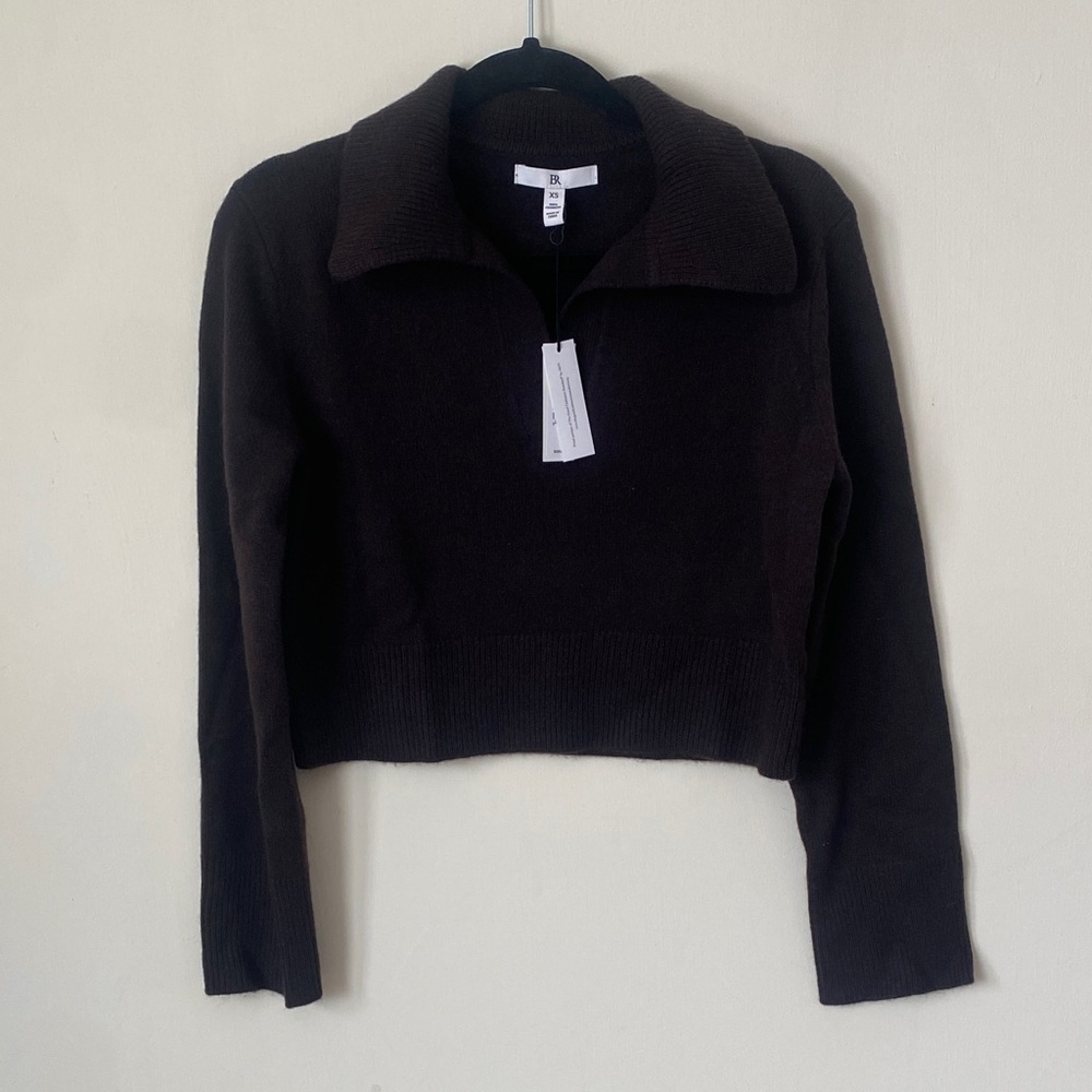 🆕 Banana Republic Cashmere Cropped Rugby Polo Sweater - Picture 2 of 5